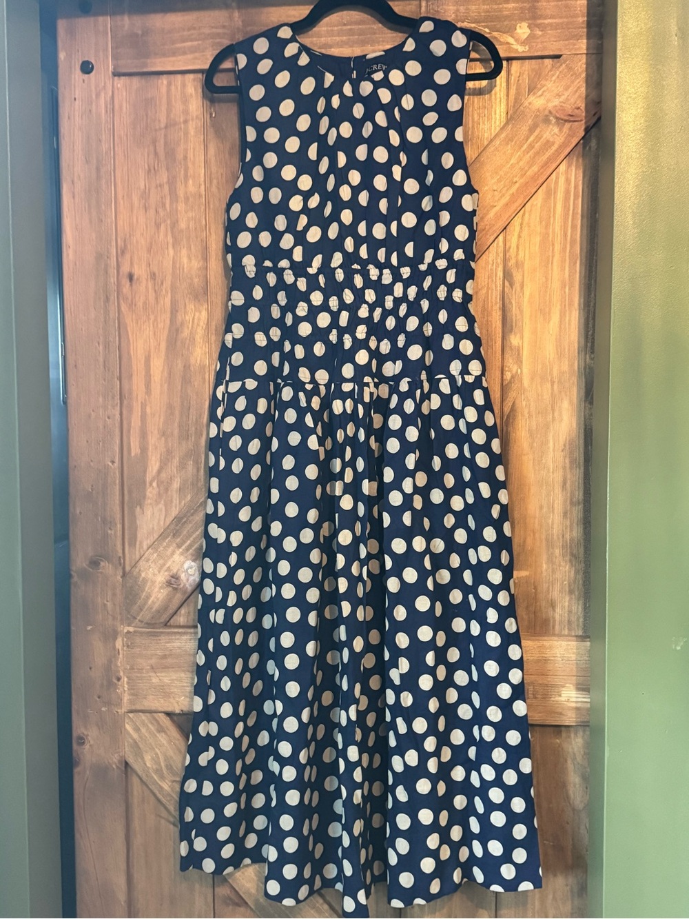 J. Crew Navy and White Polka Dot Sleeveless Maxi Dress